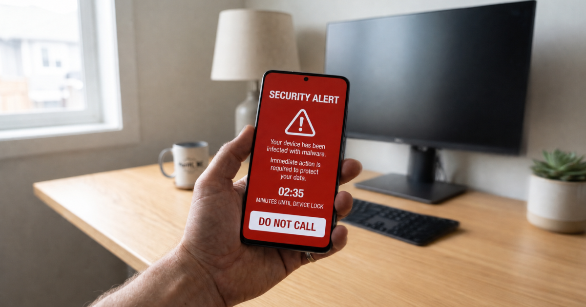 A phone displaying a fake critical infection alert, illustrating a mobile scareware scam.